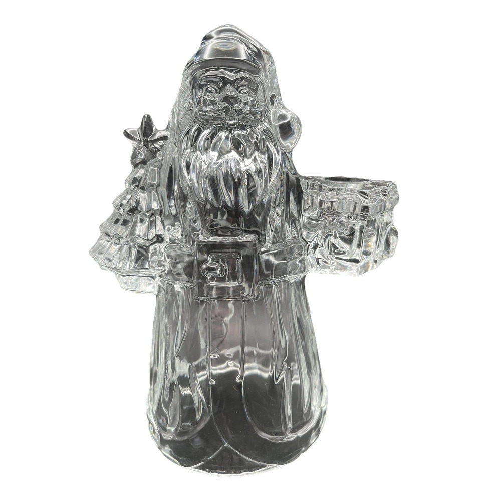24% Lead Crystal Santa Figurine St George Crystal‎ Candle Holder Made in USA